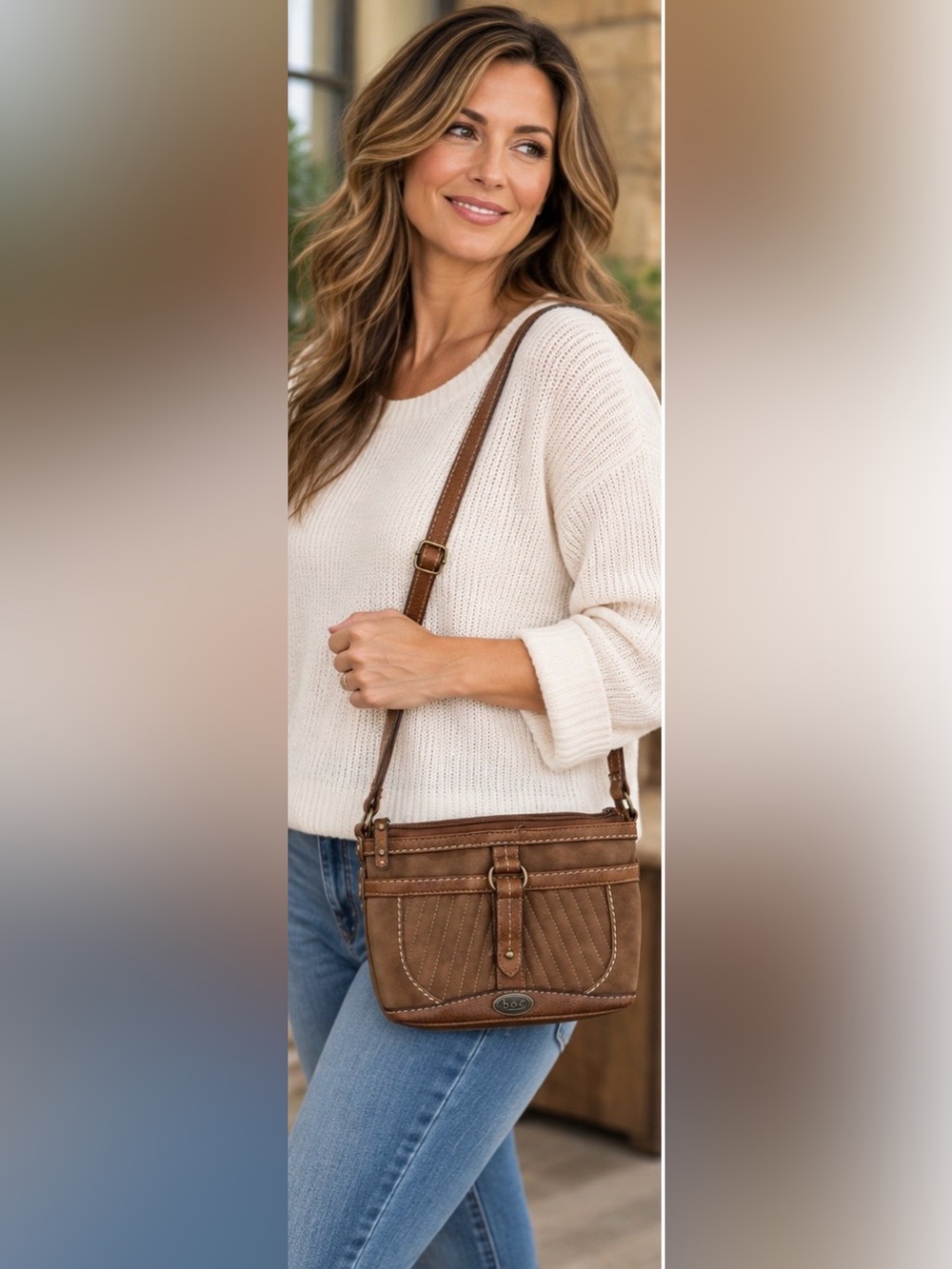 B.O.C Born Concept Brown Crossbody Bag Quilted Pockets Adjustable Strap